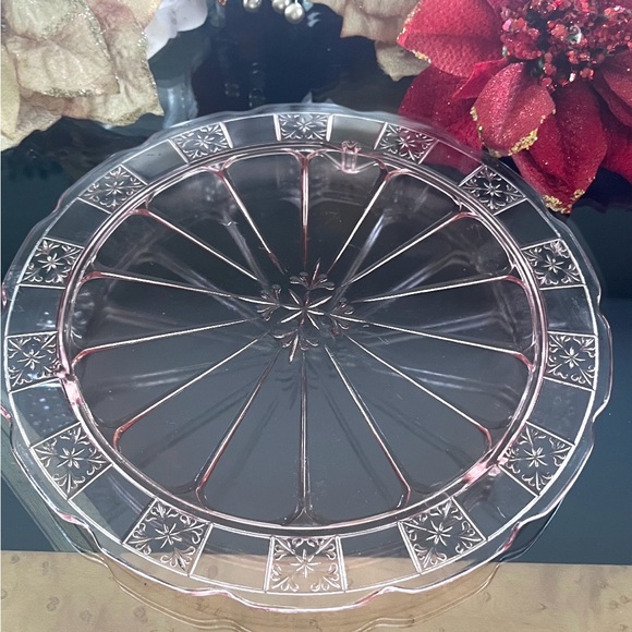 Jeanette Glass Other - Decorative Pink Glass Serving Plate - Elegant Home Dining